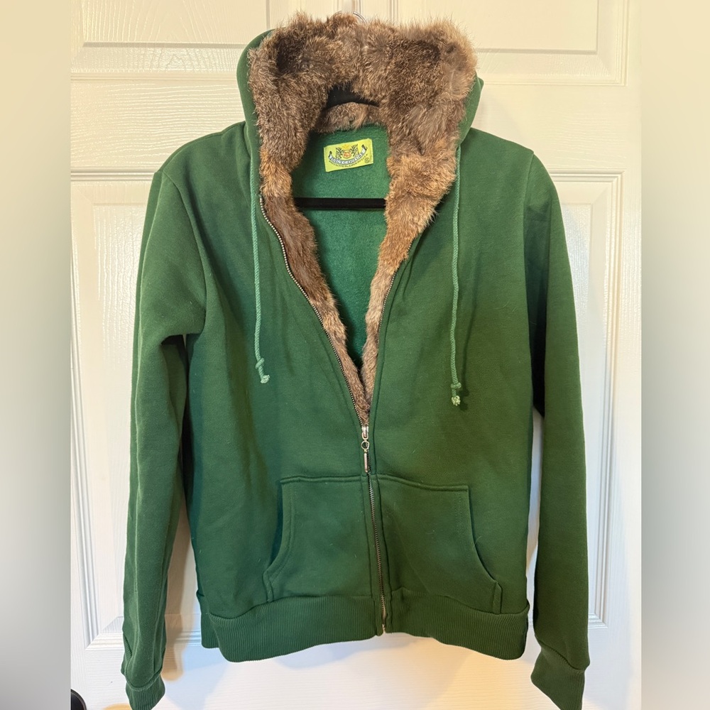 JUICY COUTURE Y2K Green Hoodie with Fur Lining XL